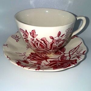 J & G Meakin England Ironstone Tudor Rose Pattern Cup & Saucer Set